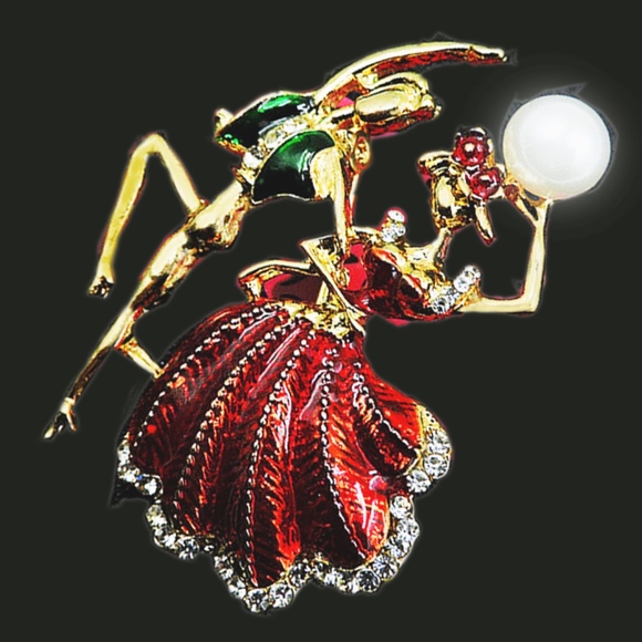 Male & Female Flamboyant Ballet Dancers Brooch-  W/Faux Pearl on her head - Picture 3 of 5